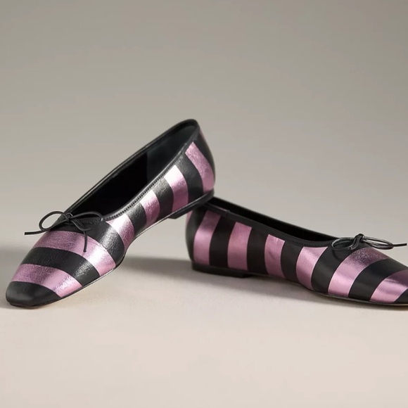 NWB Maeve by Anthropologie Square Toe Leather Ballet Stripped Flats Size 8 - Picture 1 of 7